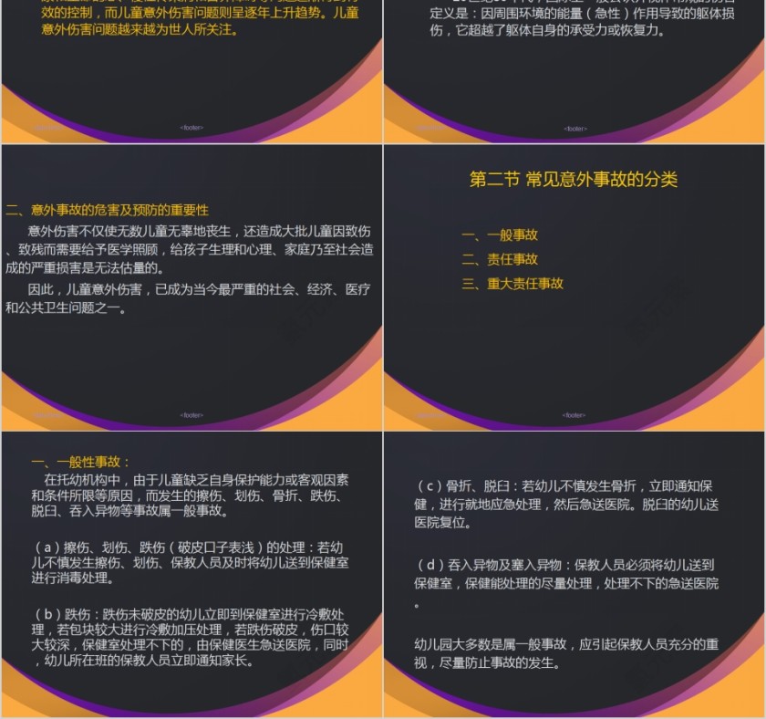 简约黑色儿童意外伤害PPT模板第2张