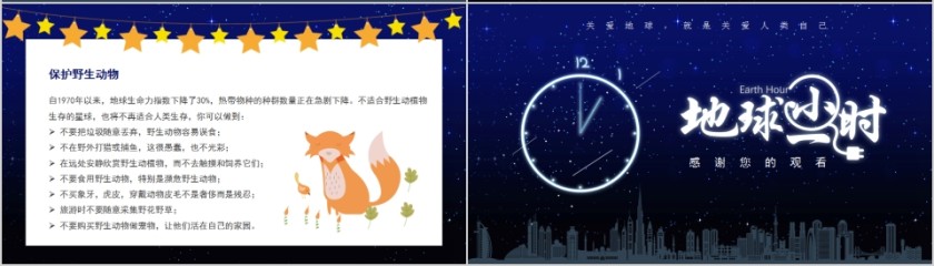 蓝色简约地球一小时PPT模板第4张