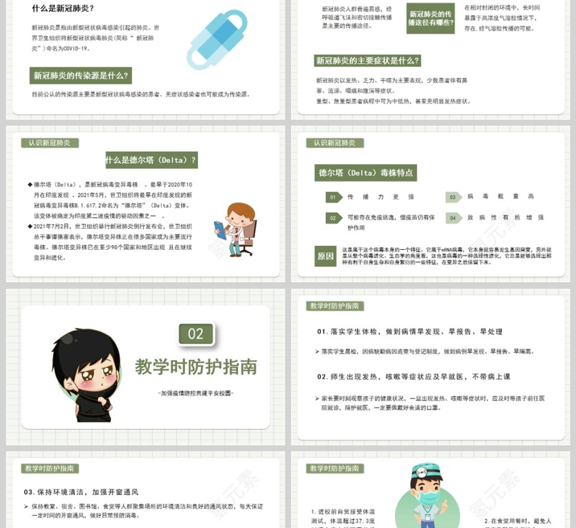 卡通新冠肺炎防疫学习课件PPT模板第2张
