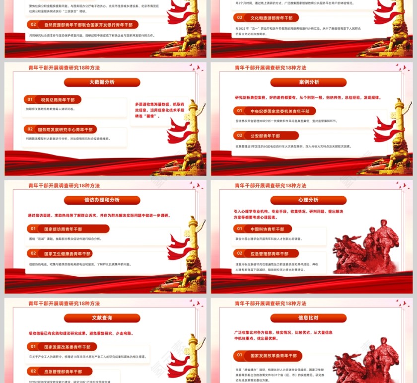 红色党政风青年干部开展调查研究18种方法PPT模板第3张