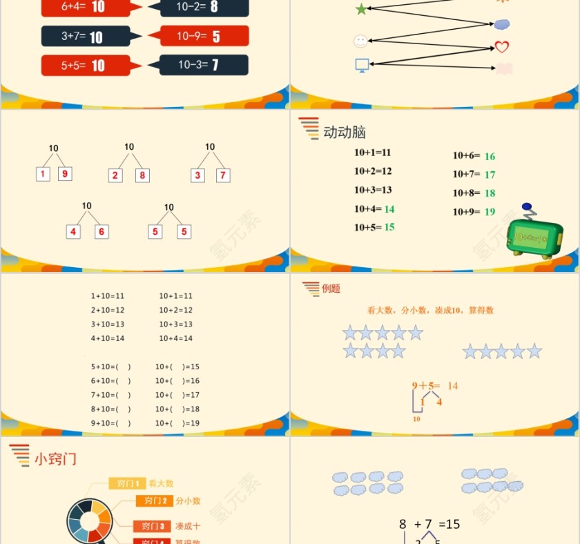 顶点数学20以内进位加法PPT模板第2张