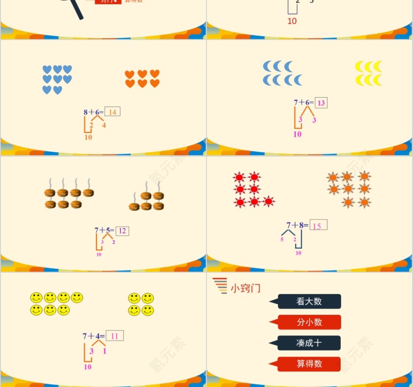 顶点数学20以内进位加法PPT模板第3张