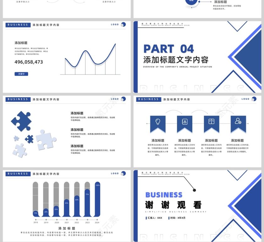 蓝色简约风企业商务通用汇报PPT模板第4张