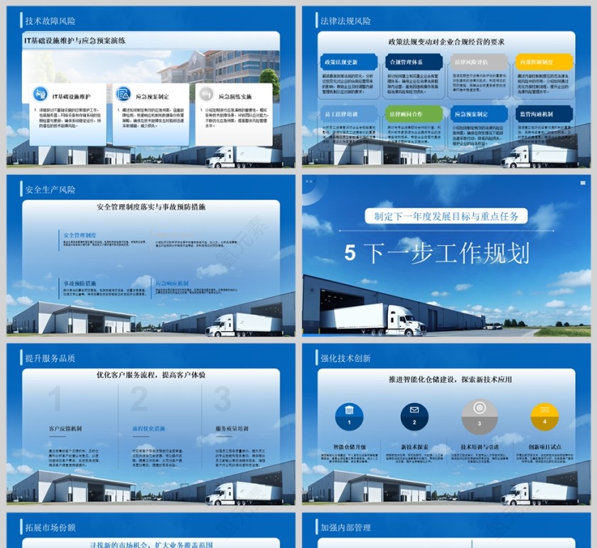 蓝色商务仓库年终总结PPT模板第5张
