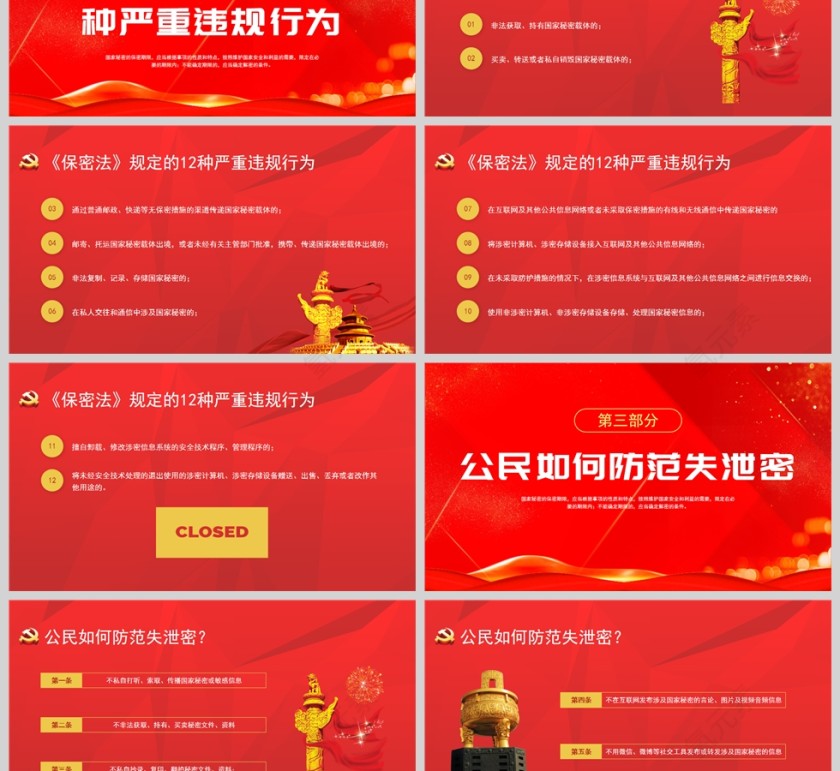 红色党政风简约保密教育PPT模板第3张