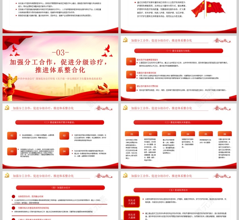 红色党政风关于进一步完善医疗卫生服务体系的意见PPT模板第3张