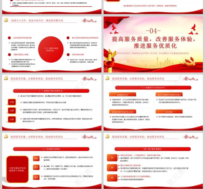 红色党政风关于进一步完善医疗卫生服务体系的意见PPT模板第4张