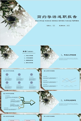 蓝色简约导游述职报告PPT模板