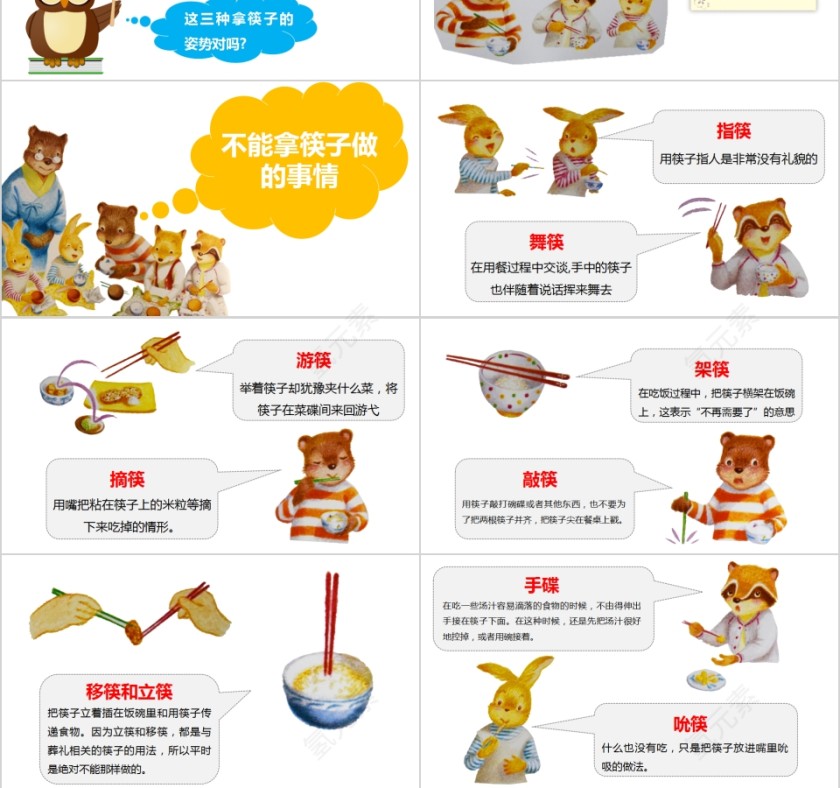 可爱卡通儿童用餐礼仪PPT模板第3张