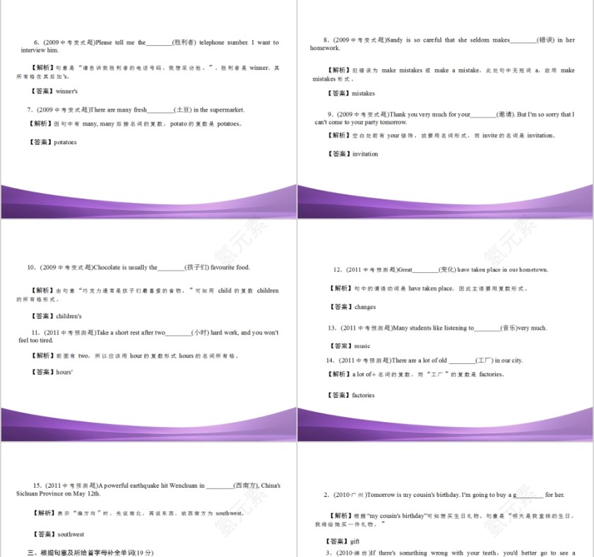 简约初中英语语法名词PPT模板第11张