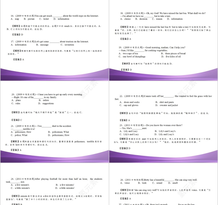 简约初中英语语法名词PPT模板第9张