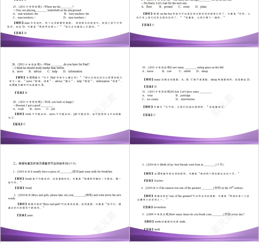 简约初中英语语法名词PPT模板第10张