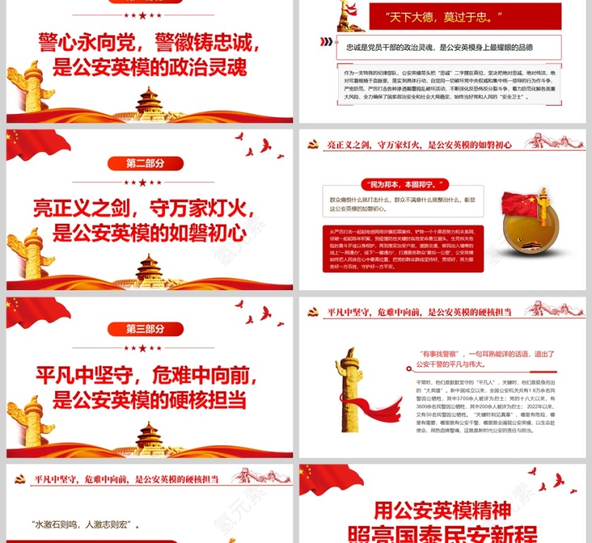 红色党政风用公安英模精神照亮国泰民安新程PPT模板第2张