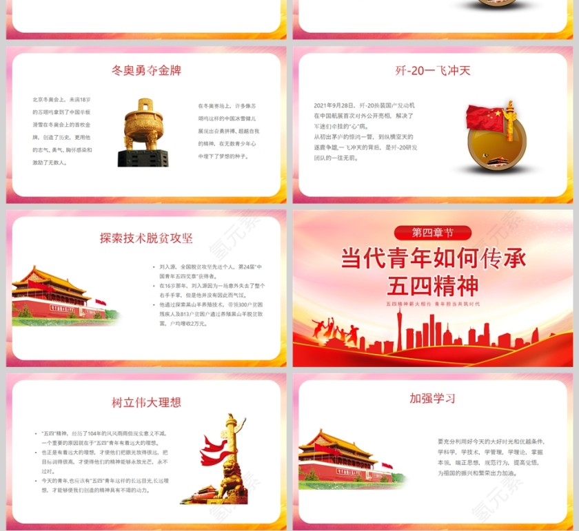 红色党政风激扬青春放飞梦想五四青年节介绍PPT模板第4张