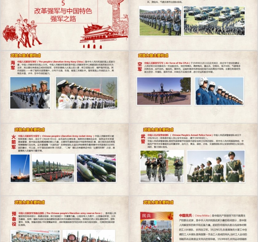 简约中国风建军节PPT模板第8张