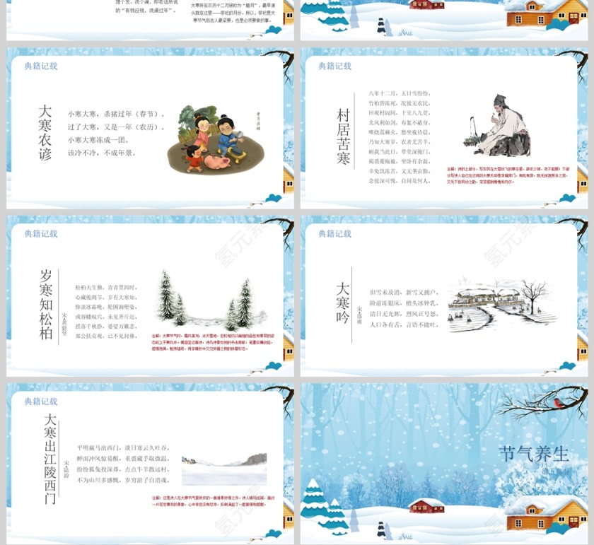蓝色卡通二十四节气之大寒节气介绍课件ppt模板第4张