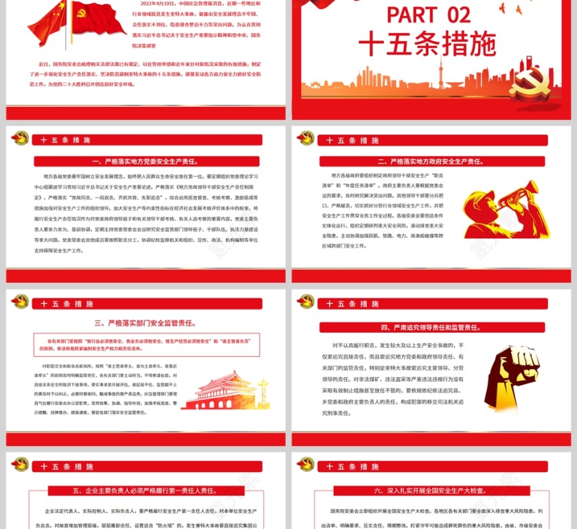 红色党政风安全生产十五条措施PPT模板第2张