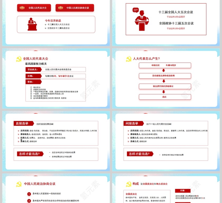 红色党政风童心看两会PPT模板第2张