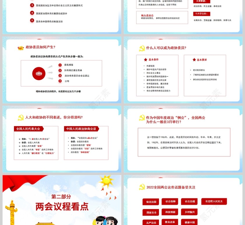 红色党政风童心看两会PPT模板第3张