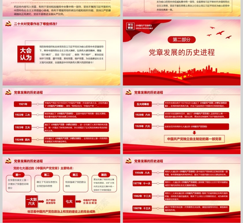 红色党政风2022关于《中国共产党章程（修正案）》的决议PPT模板第4张