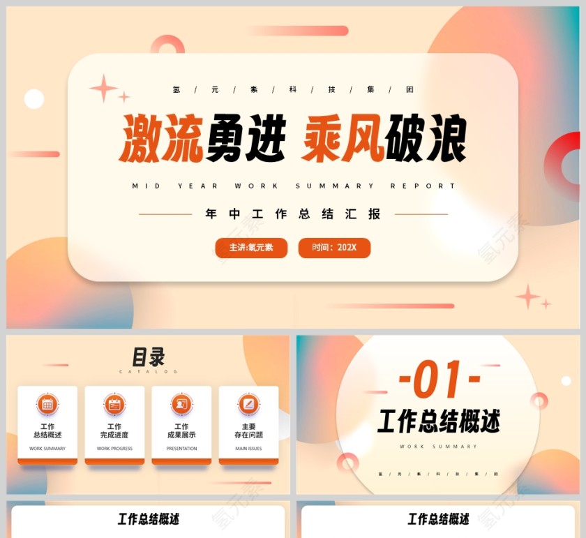 黄色简约风格激流勇进乘风破浪工作报告PPT模板第1张
