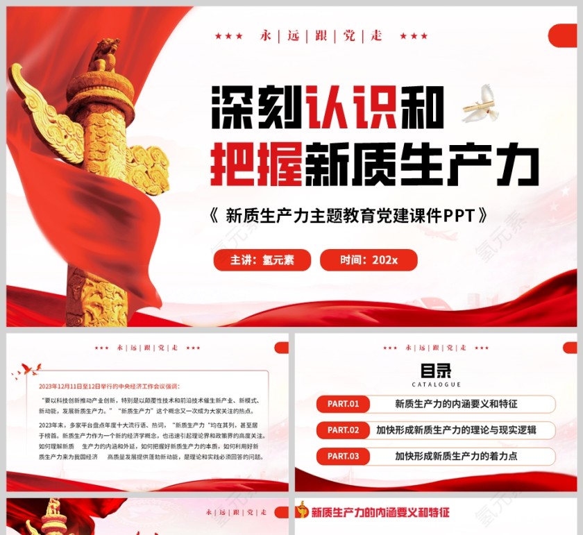 红色党政风格深刻认识和把握新质生产力文件学习解读PPT模板第1张