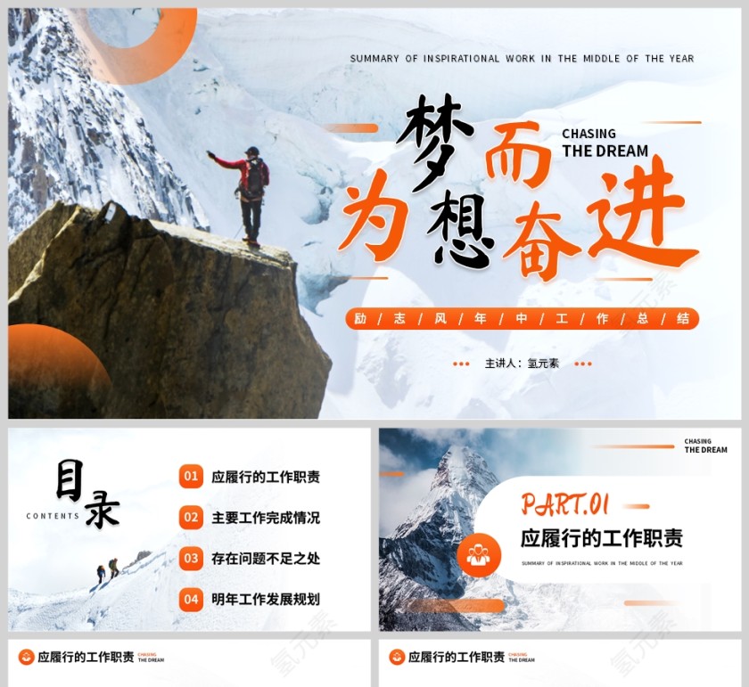 橙色简约风工作述职报告PPT模板第1张