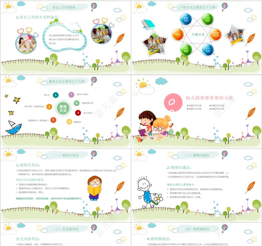可爱卡通幼儿园班级管理PPT模板第4张