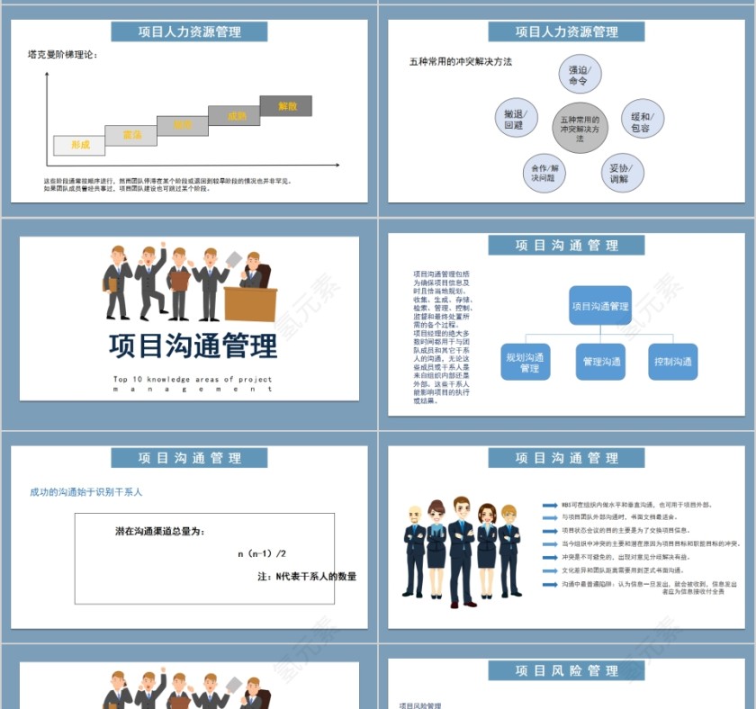 简约商务项目管理十大知识领域PPT模板第7张