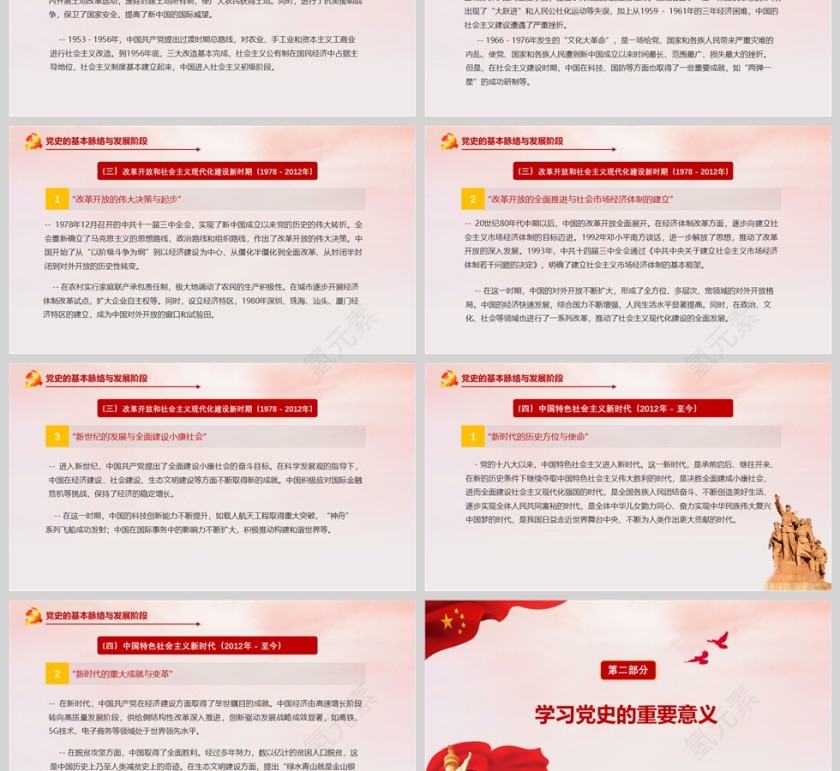 红色党政风学习党史汲取智慧与力量党课PPT模板第3张