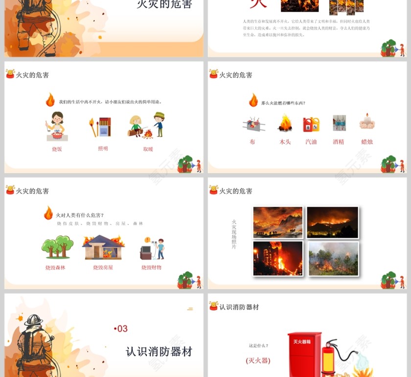 卡通幼儿园消防安全知识课件PPT模版第3张
