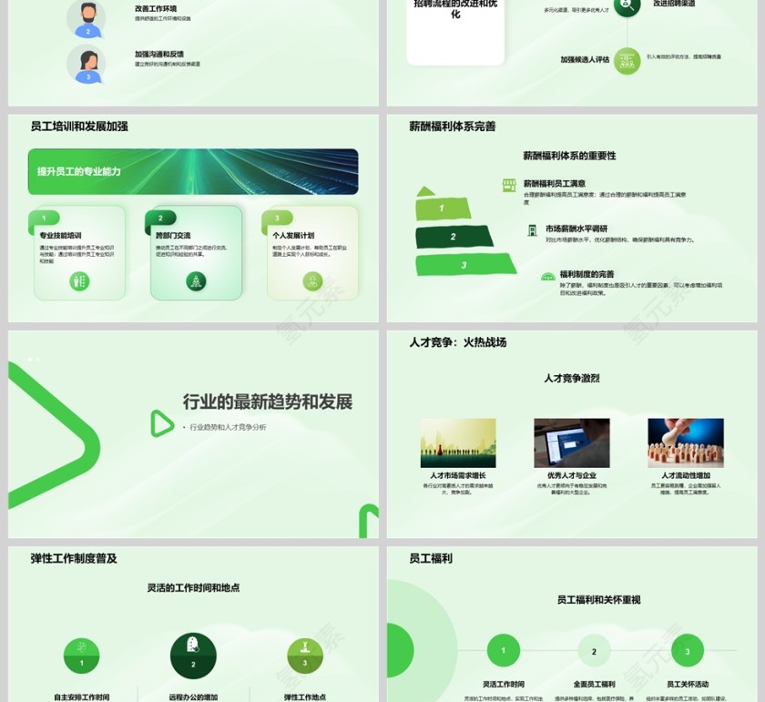 绿色简约大气人力资源工作总结PPT模版第3张