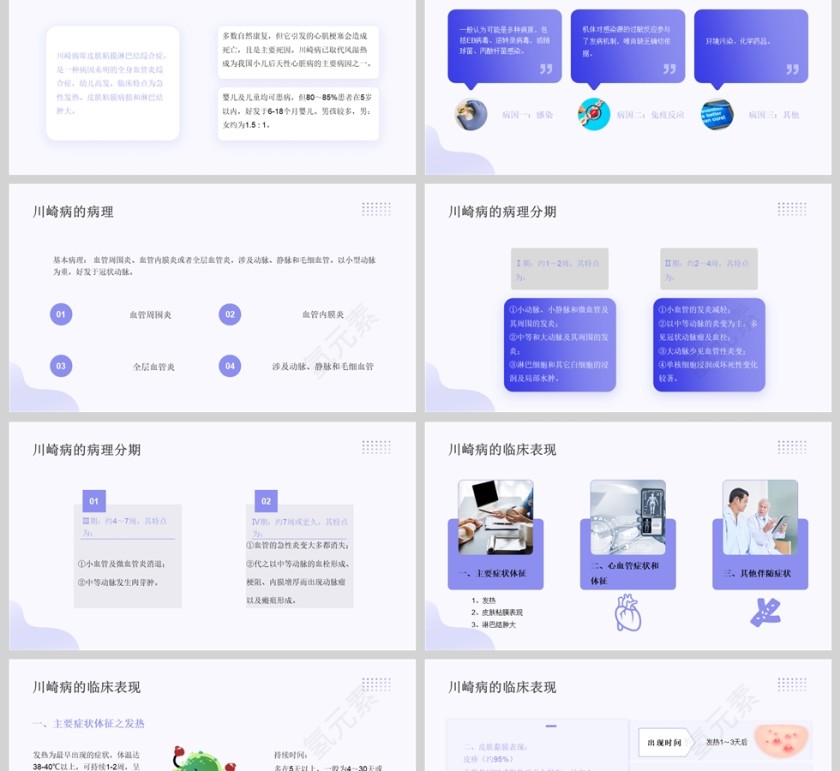 紫色卡通川崎病护理查房知识培训PPT模版第2张