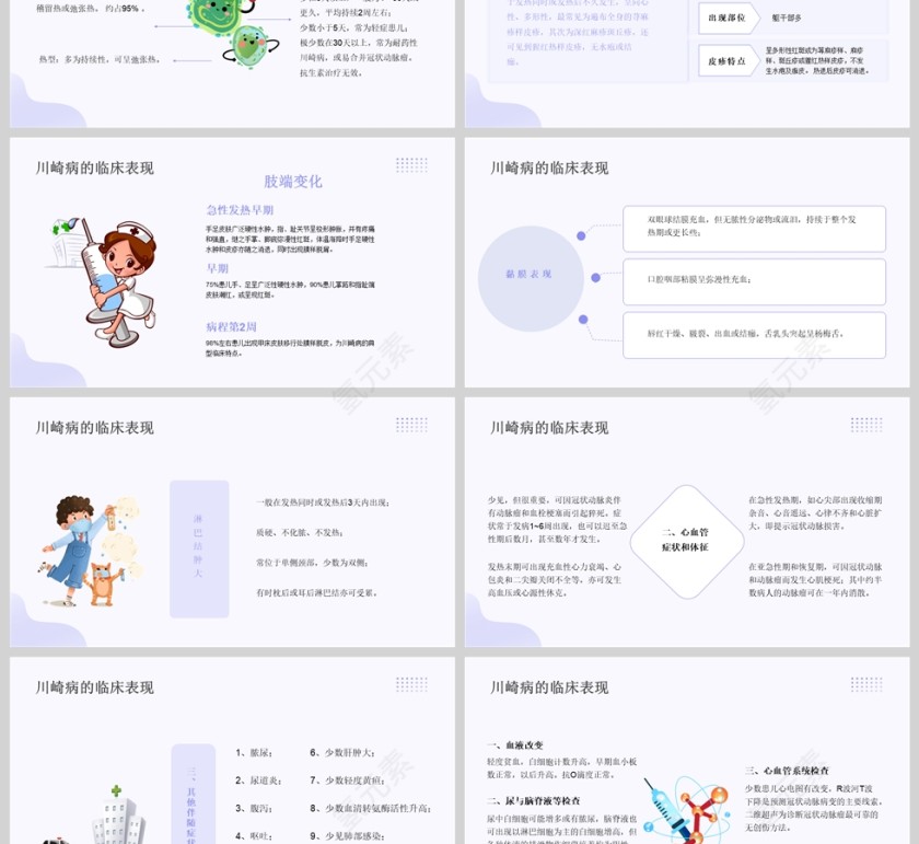 紫色卡通川崎病护理查房知识培训PPT模版第3张