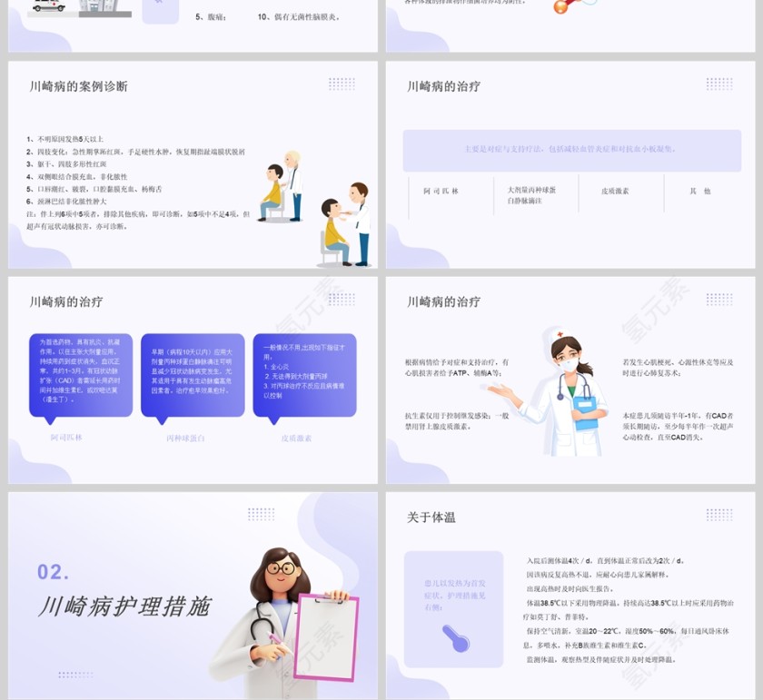 紫色卡通川崎病护理查房知识培训PPT模版第4张