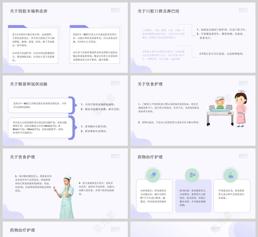 紫色卡通川崎病护理查房知识培训PPT模版第5张