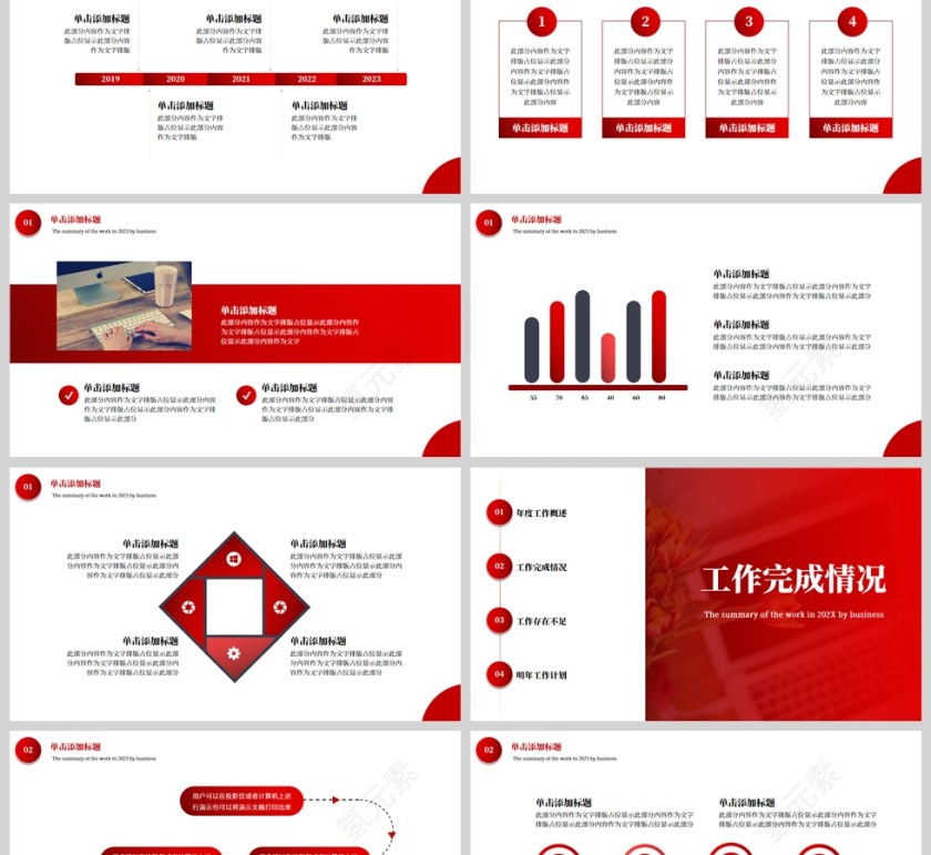 红色年终总结汇报PPT模板第2张