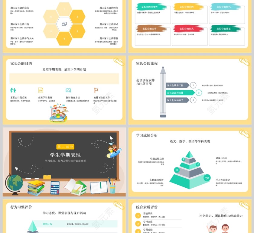 卡通黑板风小学生期末家长会PPT模版第2张