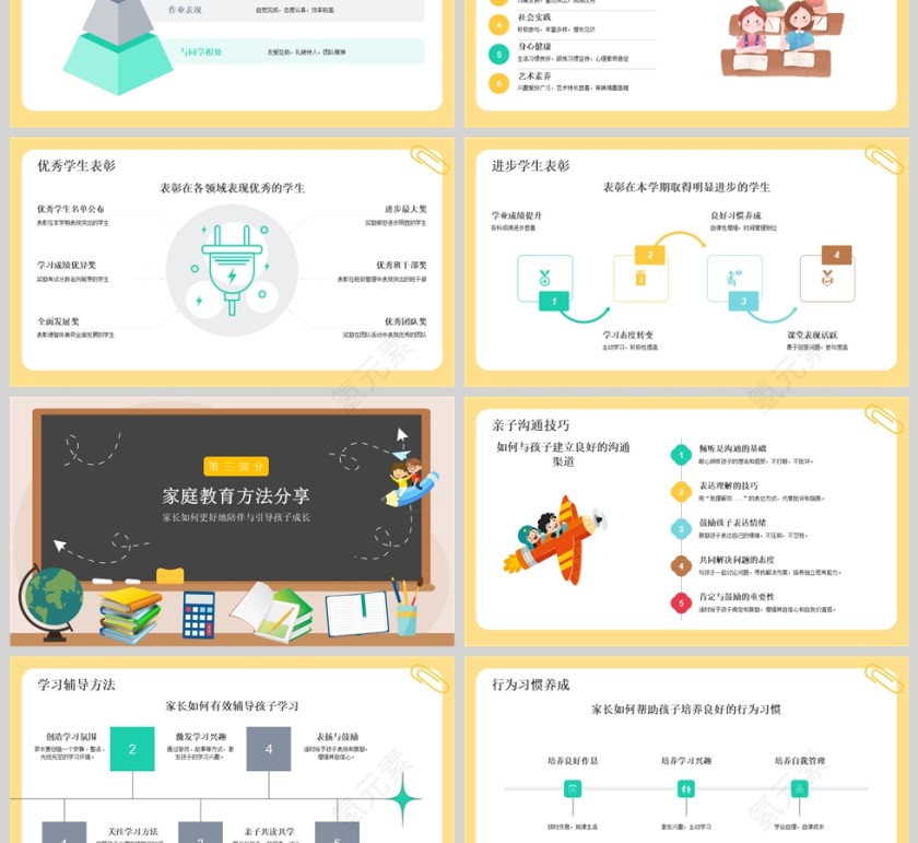 卡通黑板风小学生期末家长会PPT模版第3张