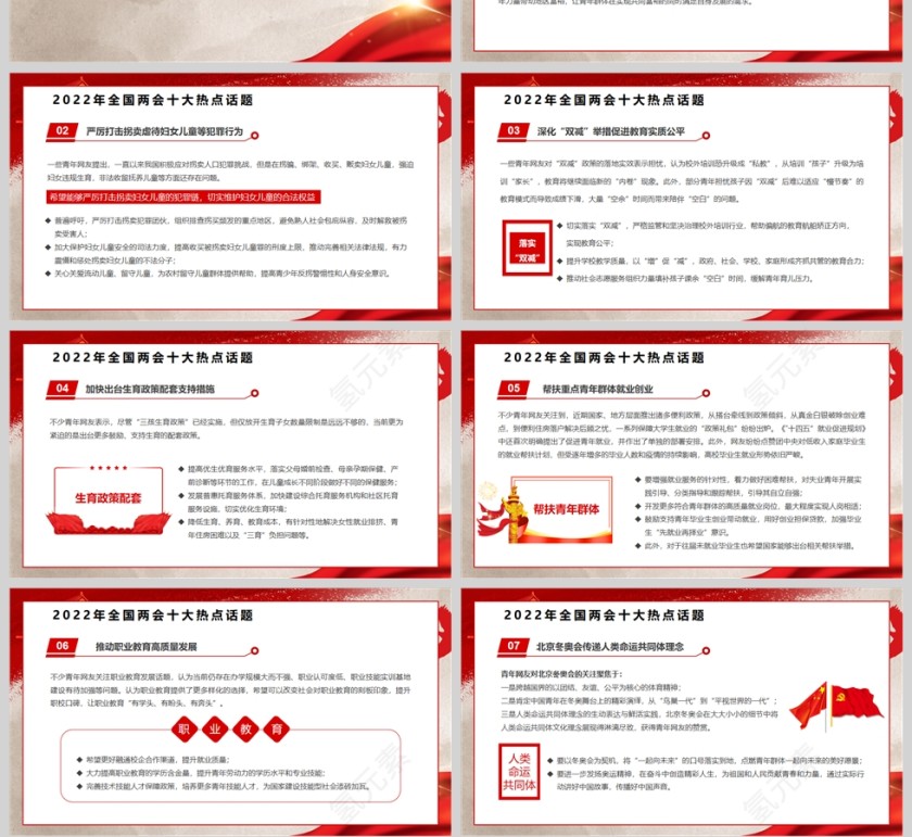 红色党政风2022年全国两会PPT模板第4张
