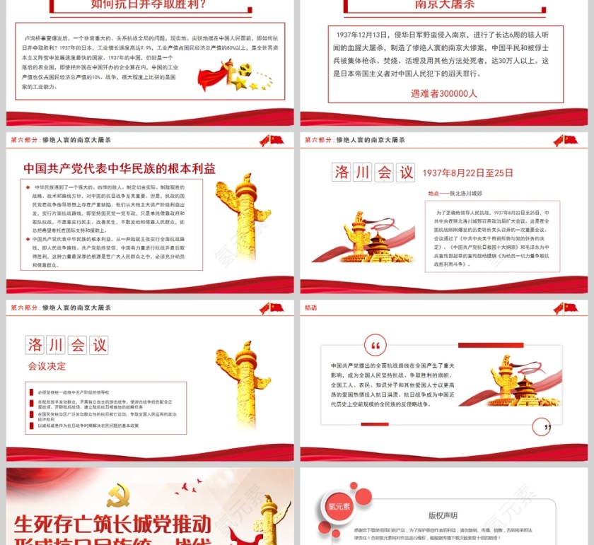 红色党政风生死存亡筑长城中国共产党推动形成抗日民族统一战线PPT模板第6张