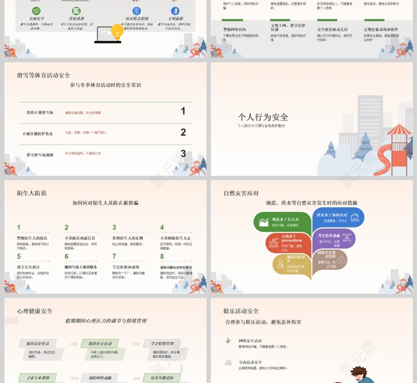 卡通中小学生寒假安全教育主题班会课件PPT模版第3张