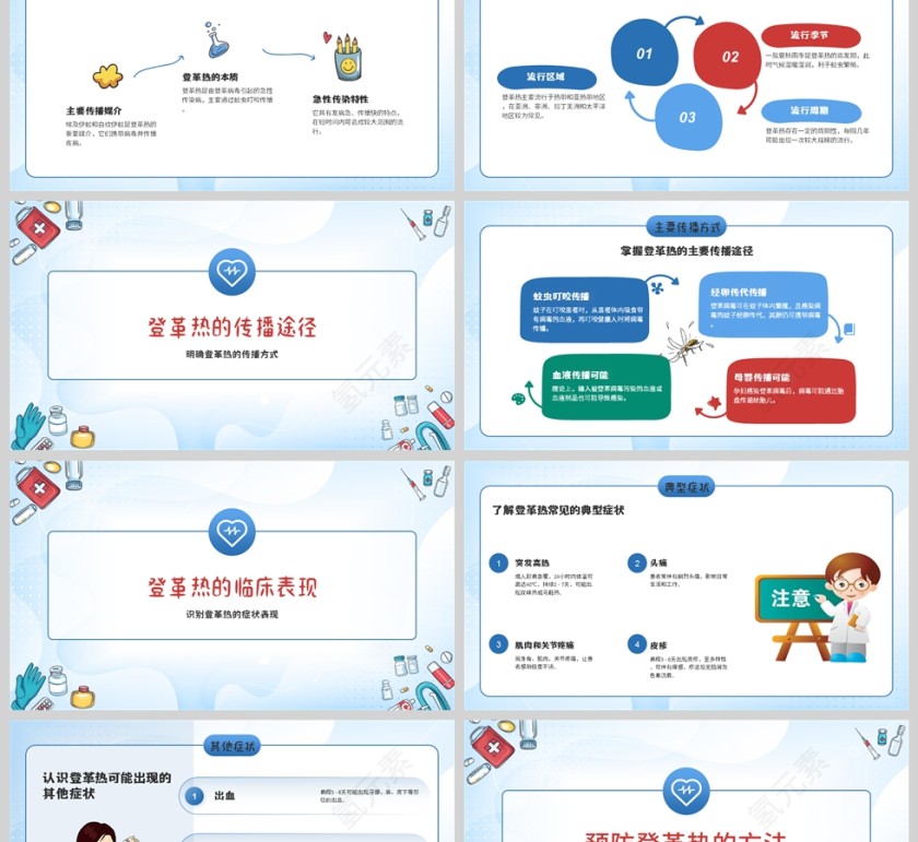 蓝色卡通预防登革热健康知识教育ppt模板第2张