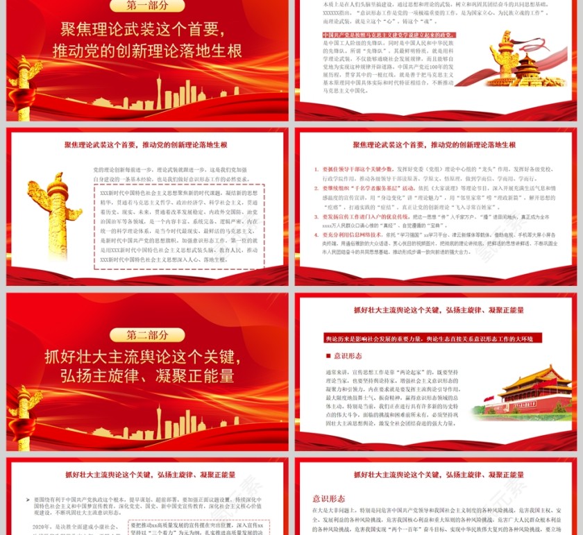 红色党政风意识形态专题党课讲稿：举旗亮剑强基固本毫不放松抓好意识形态工作PPT模板第2张