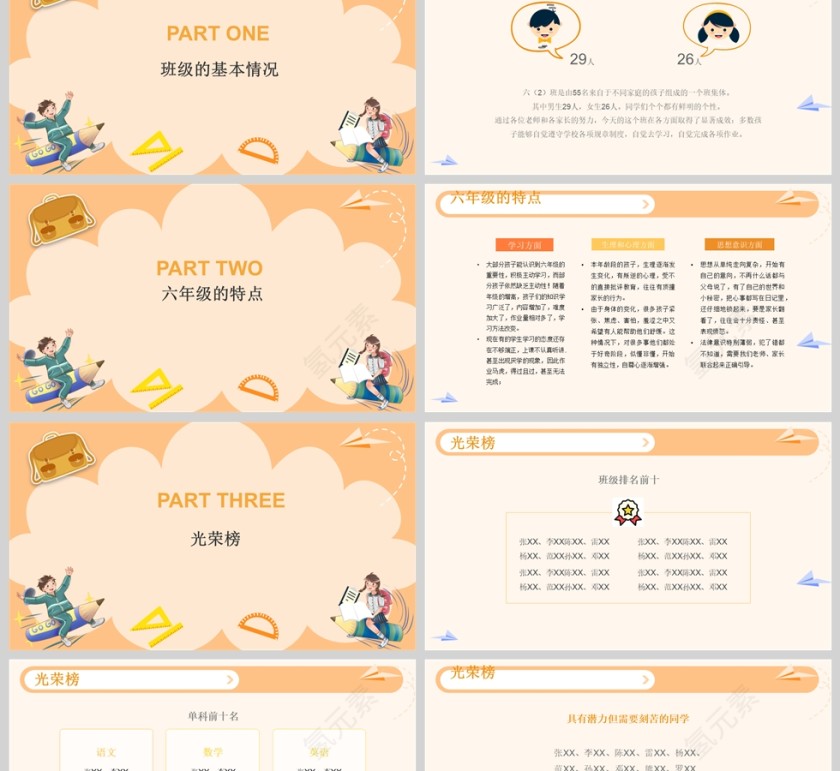 黄色卡通风小学六年级家长会PPT模版第2张