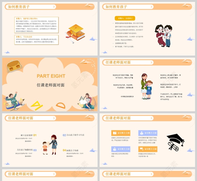 黄色卡通风小学六年级家长会PPT模版第5张