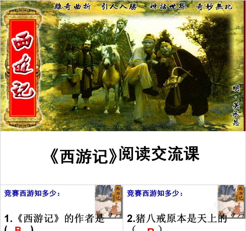 《西游记》古典小说阅读交流课PPT模板第1张