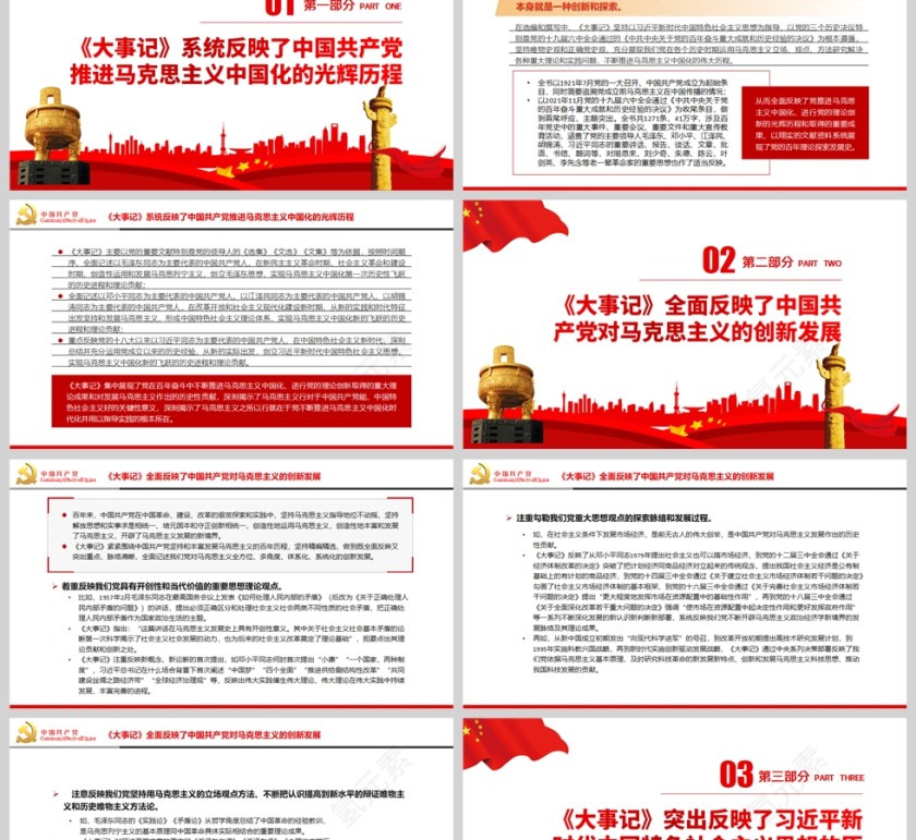 红色党政风马克思主义中国化一百年的集中展现PPT模板第2张