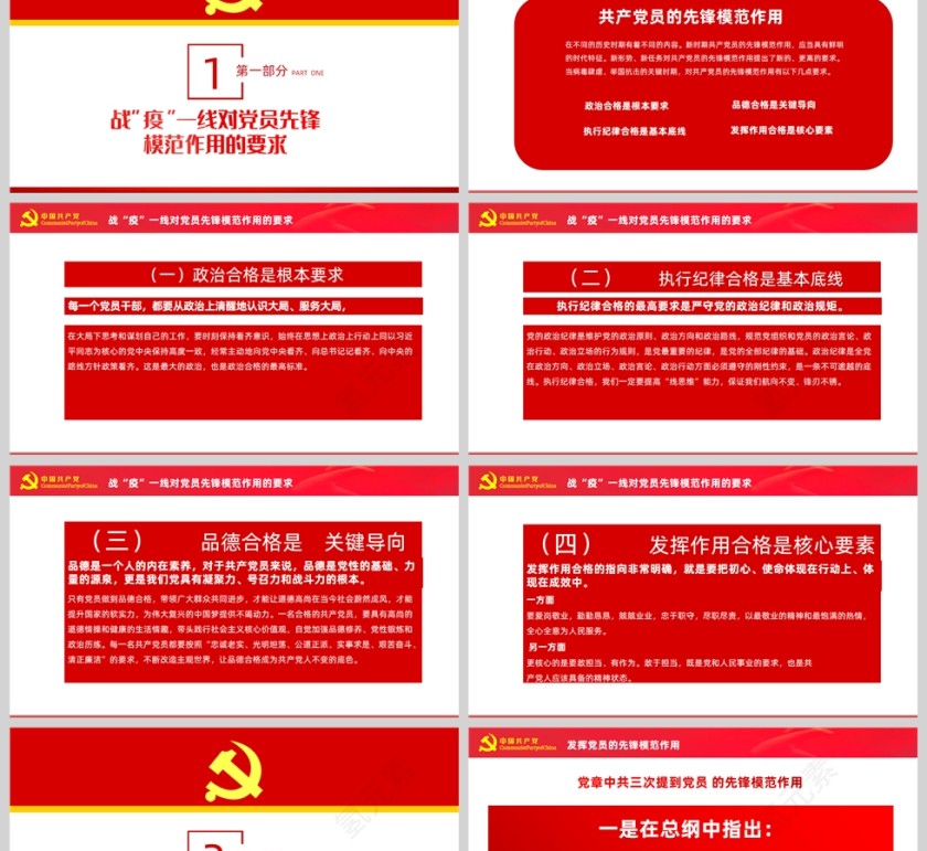 红色党政风疫情防控党课PPT模板第2张