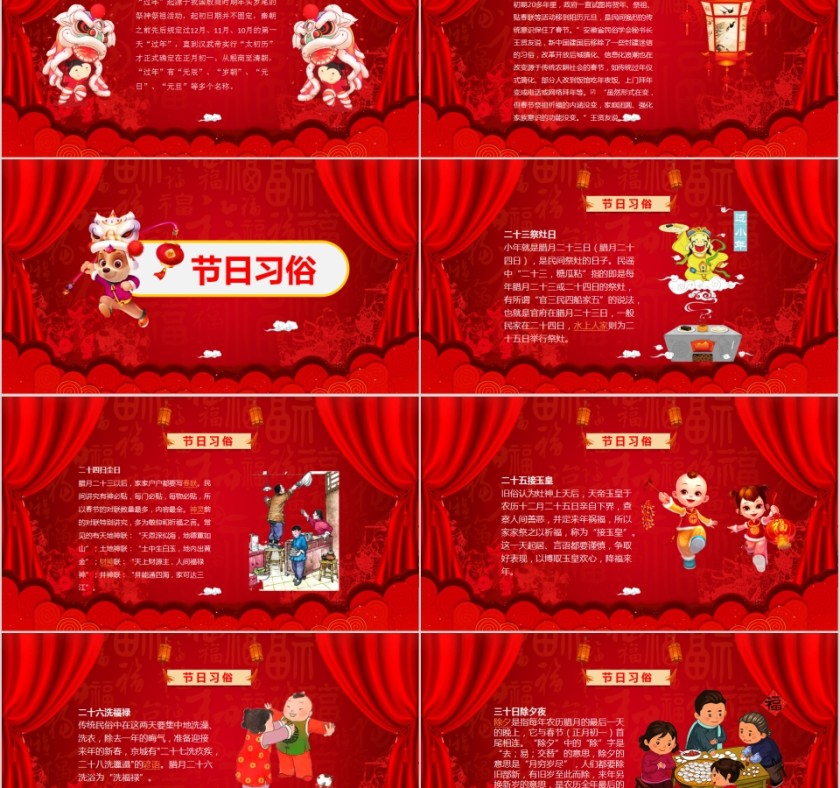 红色大气中国风春节习俗新年快乐PPT模板第2张